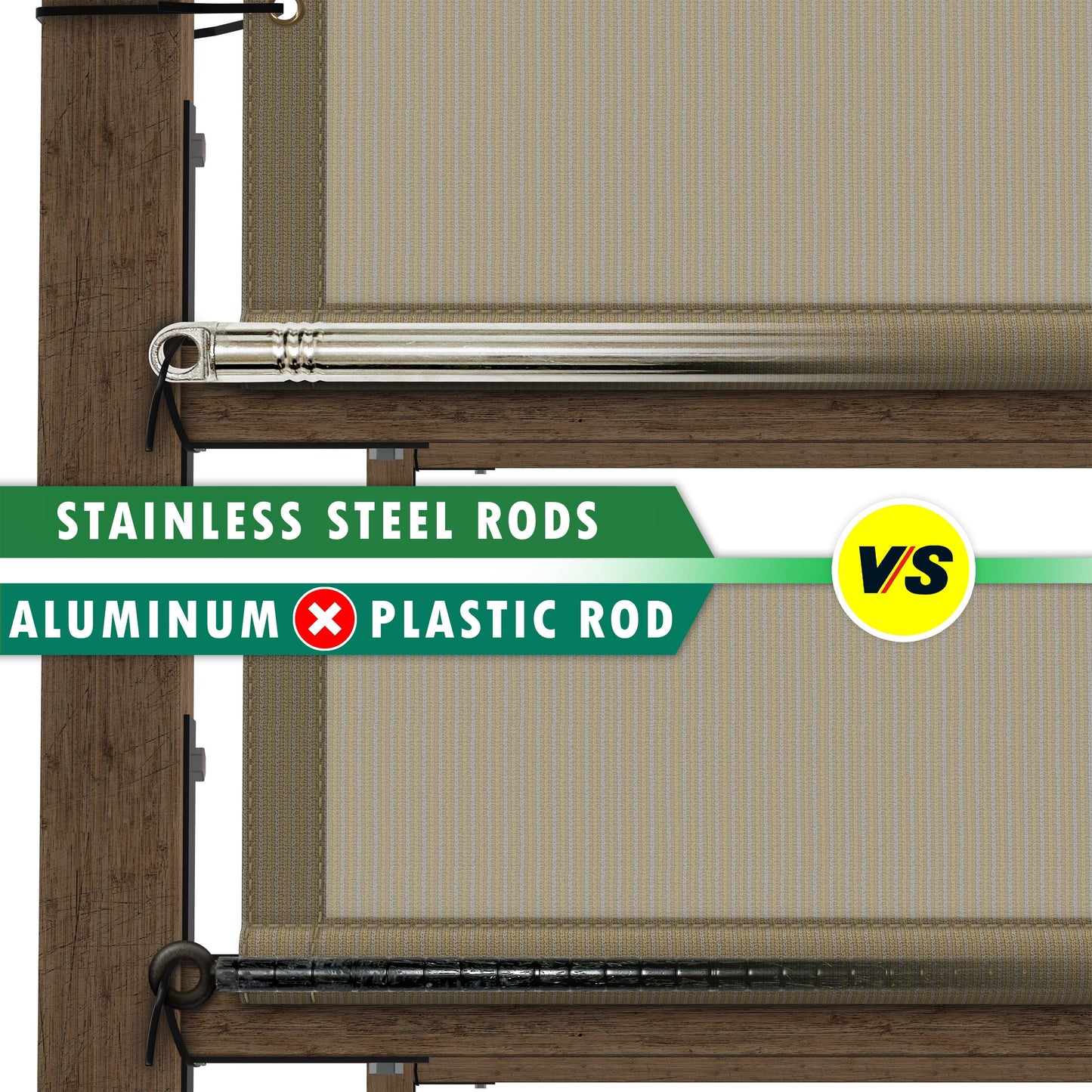 ColourTree 10' W x 24' L White Pergola Sun Shade Canopy Replacement Cover, Commercial Grade 260 GSM Cloth for Outdoor Patio, Includes Stainless Steel Weighted Rods (We Make Custom Size)