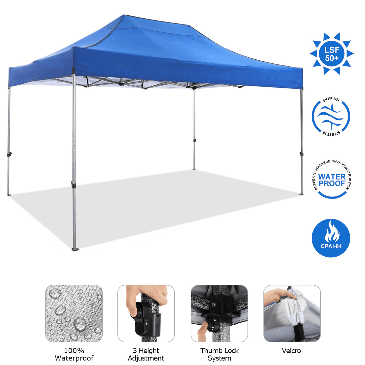 COBIZI 10 x 15 Heavy Duty Pop-up Canopy Tent with Adjustable Height, Waterproof and Instant Outdoor Shelter, Summer Canopy for Beach,Party,Camping Includes 4 Sandbags, and Carrying Bag,Blue