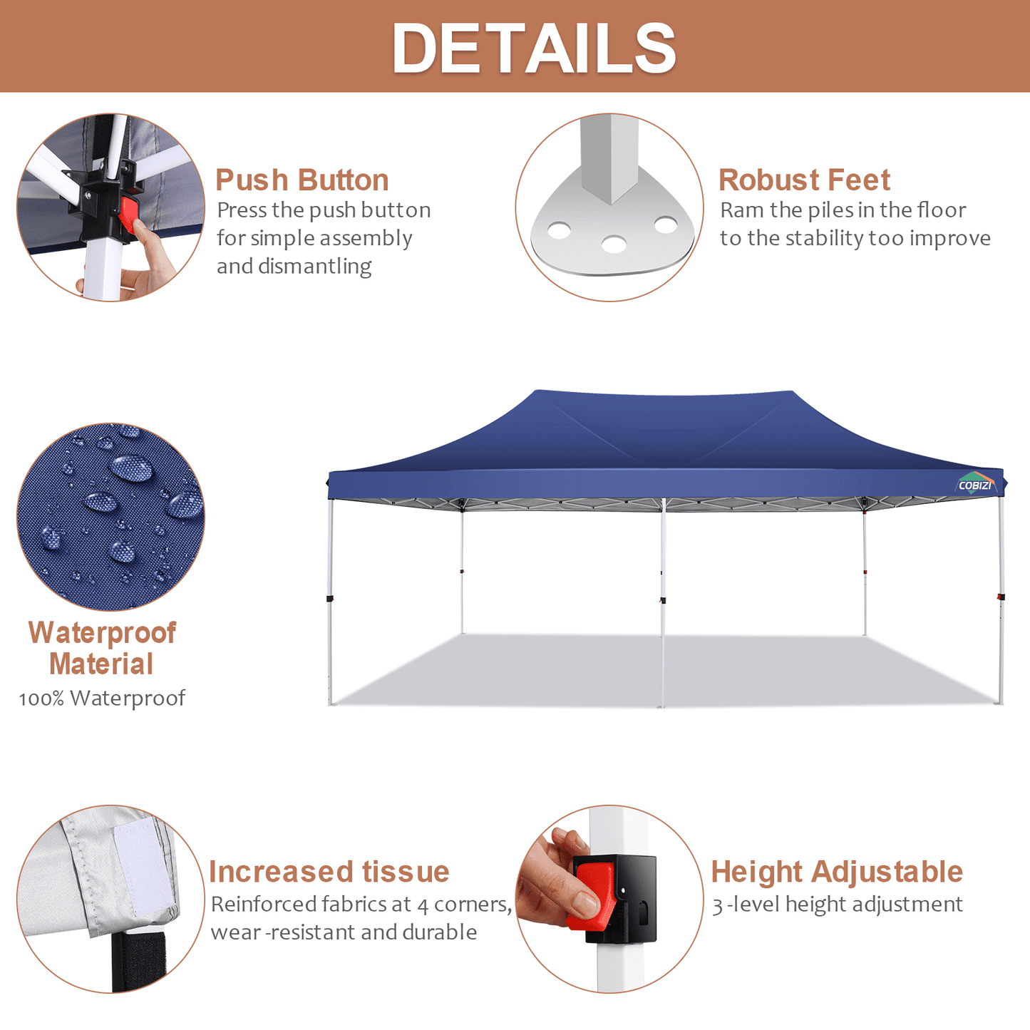 COBIZI 10x20 Pop Up Canopy Tent with 6 Sidewalls,Upgrade Structure Wind & Waterproof Easy up UV Blocking with Carry Bag,3 Adjustable Heights,Wedding Party Tent Outdoor Commercial Party Tent,black