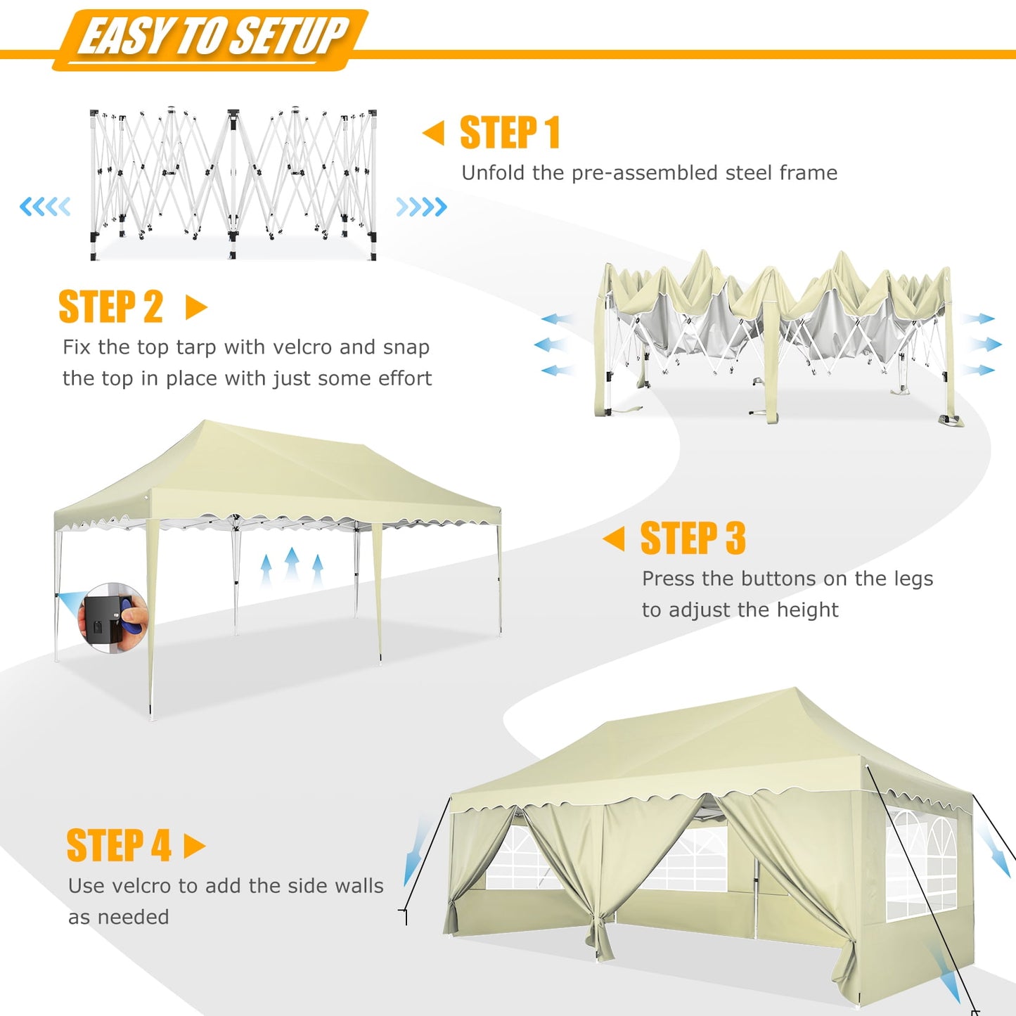 COBIZI 10x20 Party Tent Canopy Tent with 6 Sidewalls, UPF 50+, Waterproof Portable Pop up Canopy Outdoor , Large Event Tent for Backyard, Wedding, Market, Khaki