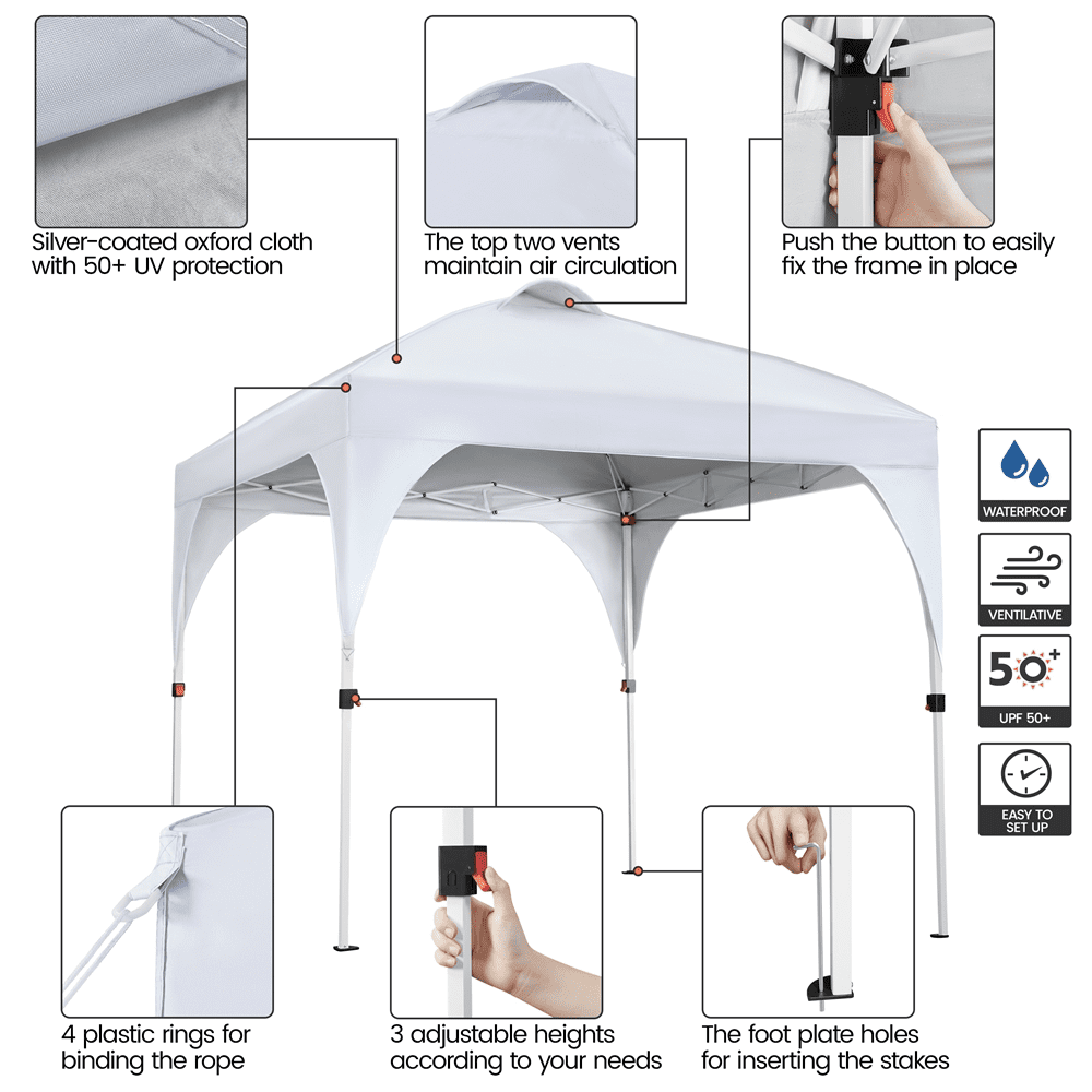 Renwick 10x10ft Pop-Up Instant Canopy Tent with 4 Sand Bags, White