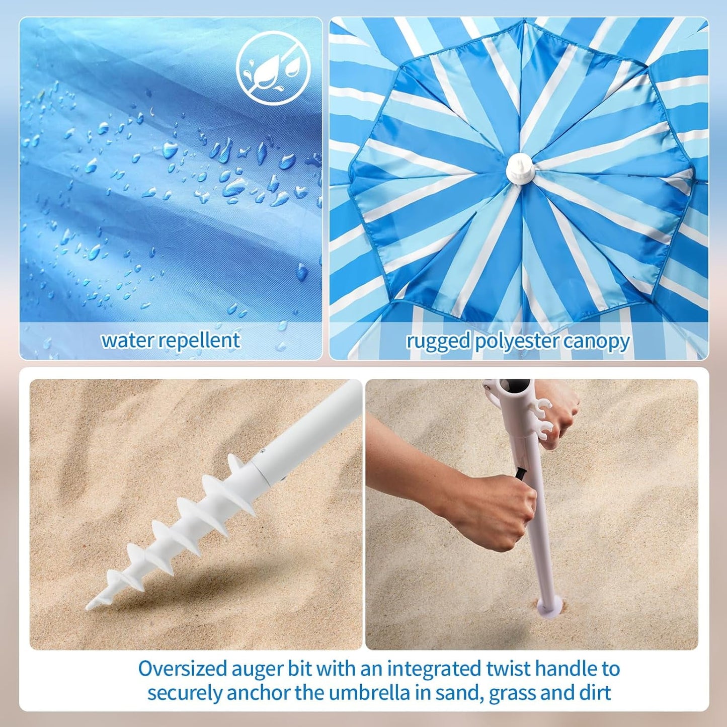 Beach Shelter Umbrella Premiere UPF 50+ Umbrella Shelter for Sun and Rain Protection for Adult (10-Foot, Blue Stripe)