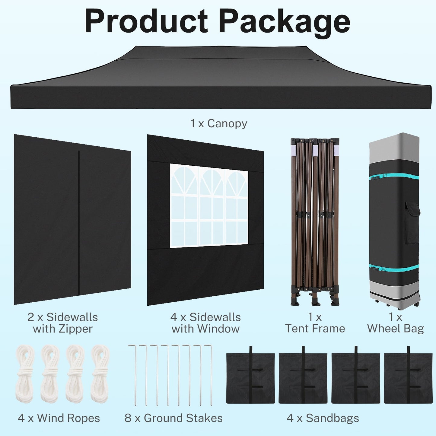 COBIZI 10x20 Pop Up Canopy Tent Heavy Duty with 6 Removable Sidewalls,Commercial Pop Up Tent for Parties All Weather Waterproof Wedding Tent with Roller Bag(Black)