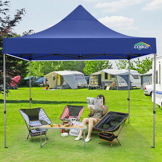 COBIZI 10 x 10 Heavy Duty Pop-up Canopy Tent with Adjustable Height, UPF 50+ Waterproof and Instant Outdoor Shelter, Outdoor Tent Includes 4 Sandbags, and Carrying Bag,Dark Bule